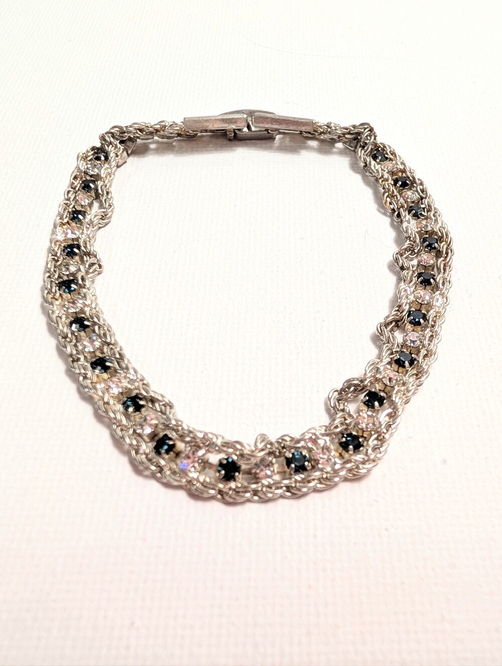 Vintage Yechang Twisted Rope Chain Rhinestone Tennis Bracelet Size 8